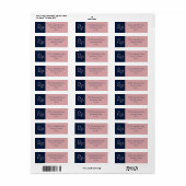 Étiquette de monogramme couleur rose et marine (Feuille entière)