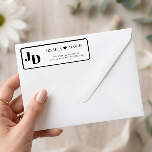 Étiquette de monogramme d'adresse de retour de mar