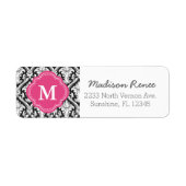 Étiquette de monogramme tendance noir et rose vif (Devant)