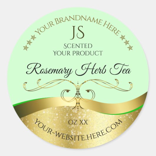 Étiquette de Monogramme vert clair Wavy Gold (Devant)