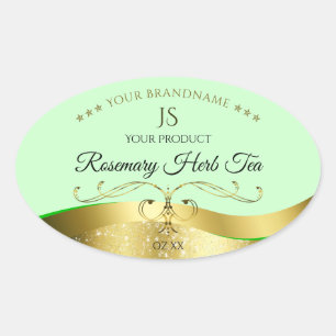 Étiquette de Monogramme vert clair Wavy Gold