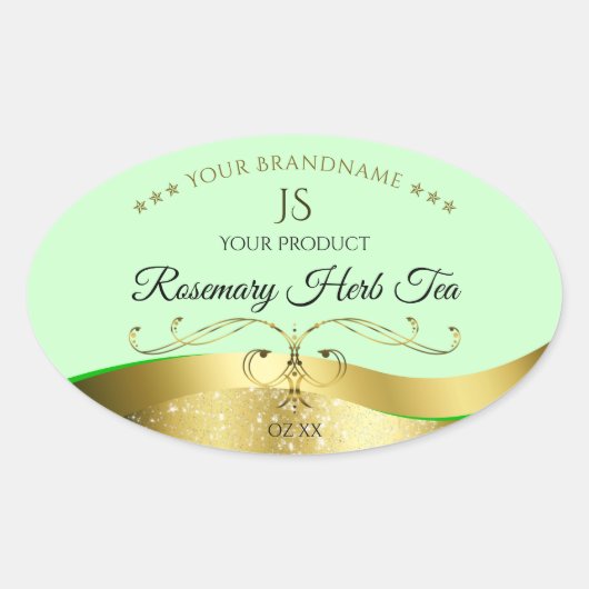 Étiquette de Monogramme vert clair Wavy Gold (Devant)