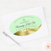 Étiquette de Monogramme vert clair Wavy Gold (Enveloppe)