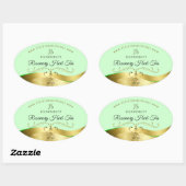 Étiquette de Monogramme vert clair Wavy Gold (Feuille)