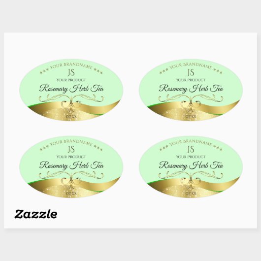 Étiquette de Monogramme vert clair Wavy Gold (Feuille)