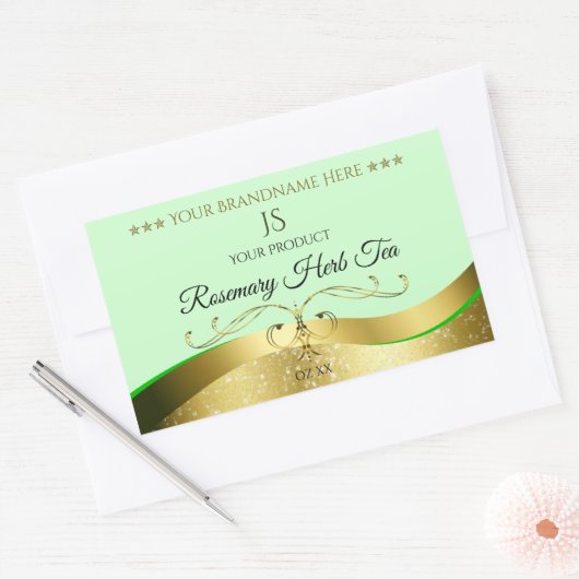 Étiquette de Monogramme vert clair Wavy Gold (Enveloppe)