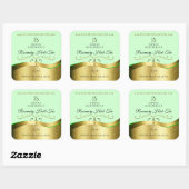 Étiquette de Monogramme vert clair Wavy Gold (Feuille)