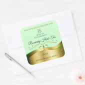 Étiquette de Monogramme vert clair Wavy Gold (Enveloppe)