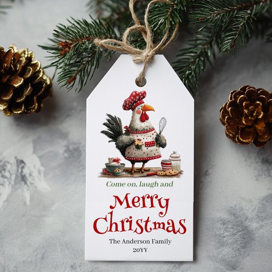 Étiquette de Noël à l'effigie de poules fantaisist