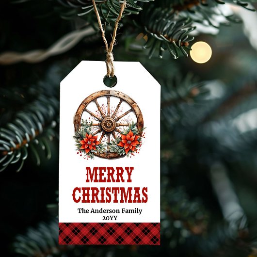 étiquette de Noël à roue de cowboy occidental modi
