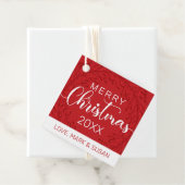 Étiquette de Noël carré (rouge) (En situation)