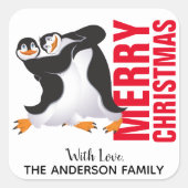 Étiquette de Noël de manchots dansants (Devant)