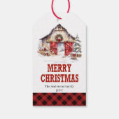 Étiquette de Noël de ranch rouge vert avec bottes (Dos)