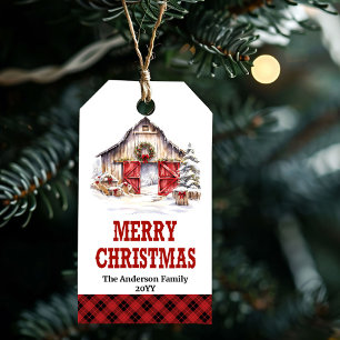 Étiquette de Noël de ranch rouge vert avec bottes