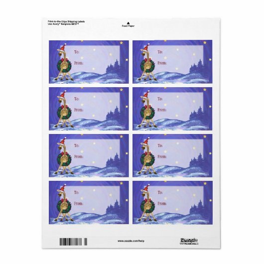 Étiquette de Noël Giraffe (Feuille entière)