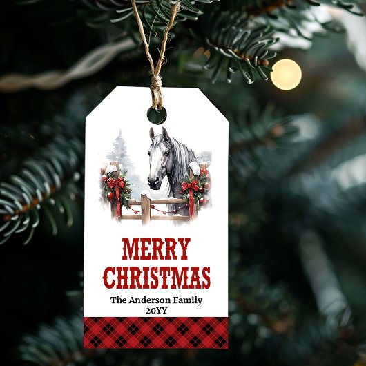 étiquette de Noël Ranch avec calèche rouge vert