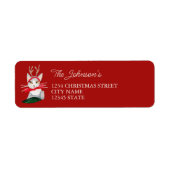 Étiquette de Noël rouge de renne rétro de chat mig (Devant)