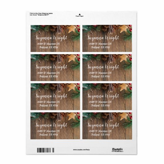 Étiquette de Noël rustique (Feuille entière)