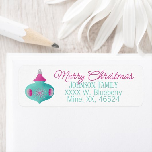 Étiquette de Noël turquoise rétro (En situation)