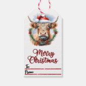 Étiquette de Noël vache joyeuse en chapeau (Devant)