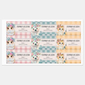 Étiquette de nom Animaux Mignons Gingham Floral Ro (Feuille)