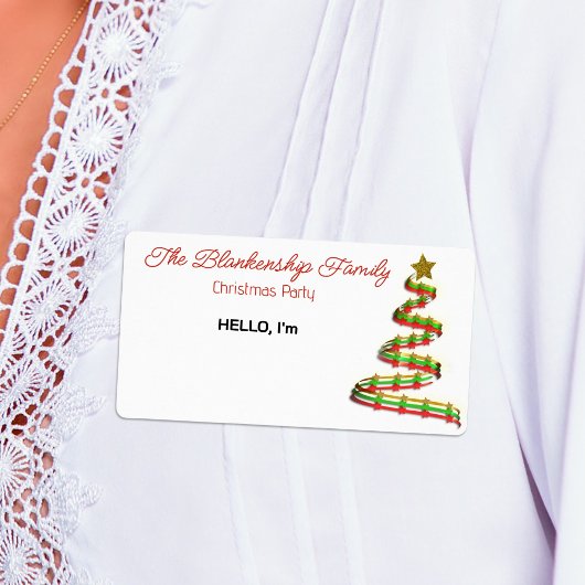 Étiquette de nom d'arbre de Noël ruban rouge vert