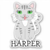 Étiquette de nom de chat gris personnalisé (Devant)