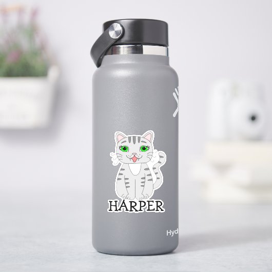 Étiquette de nom de chat gris personnalisé (HydroFlask)