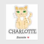 Étiquette de nom de chat orange personnalisé (Feuille)