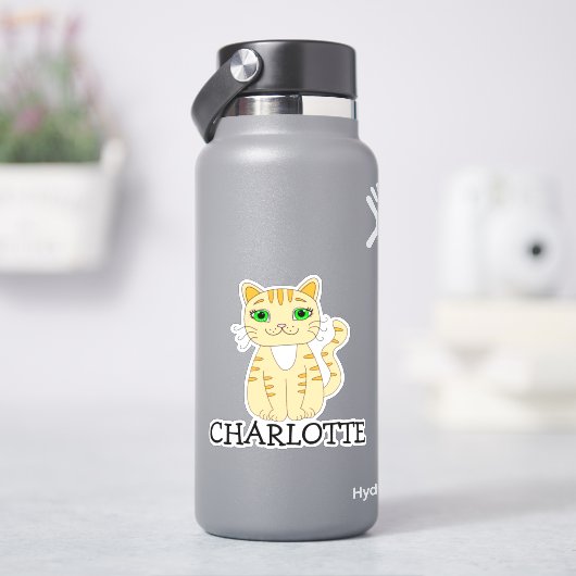 Étiquette de nom de chat orange personnalisé (HydroFlask)