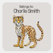 Étiquette de nom de Cheetah Cartoon mignon (Devant)