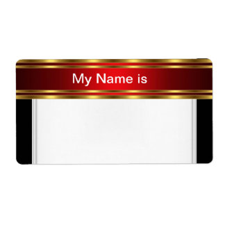 Étiquette de nom de fête or rouge noir