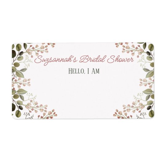 Étiquette de nom de mariage avec bordure florale e (Devant)