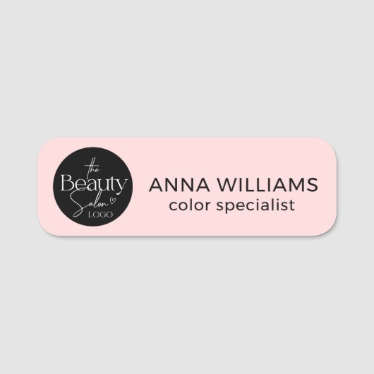 Étiquette de nom de salon professionnel Rose Blush (Devant)
