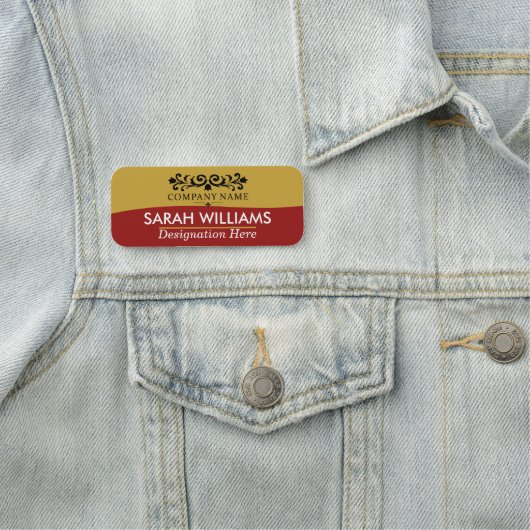 Étiquette de nom de société Rouge Or Élégant (En situation)