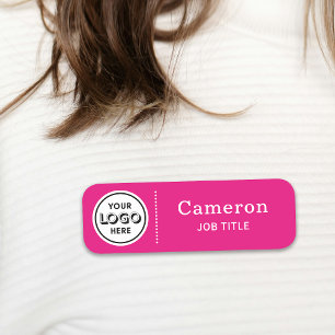 Étiquette de nom d'employé rose vif Logo de sociét