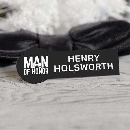 Étiquette de nom moderne noir et blanc pour homme