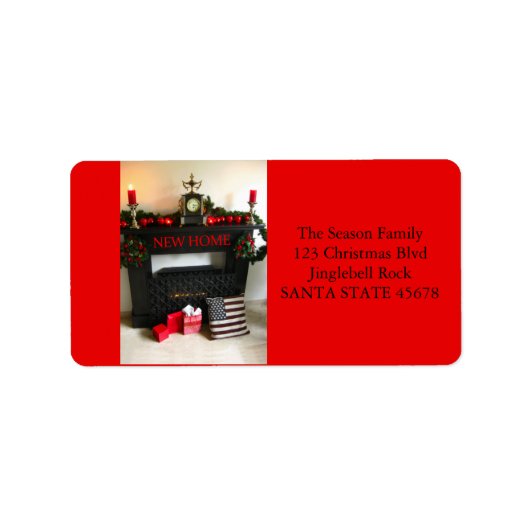Étiquette De notre nouvelle adresse Cheminée de Noël (Devant)