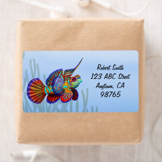 Étiquette de poissons Mandarin Dragonet (En situation)