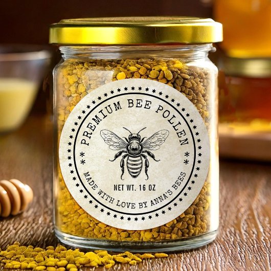 Étiquette de pollen de abeille style vintage avec