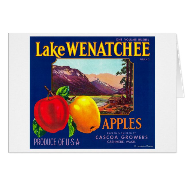 Étiquette de pomme du lac Wenatchee (bleu) - Cashm (Devant horizontal)