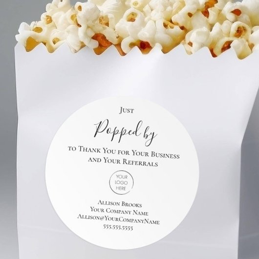 Étiquette de popcorn « Pop By » pour agent immobil