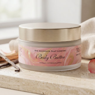 Étiquette de pot de beurre corporel en or rose dél