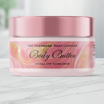 Étiquette de pot de beurre corporel en or rose dél