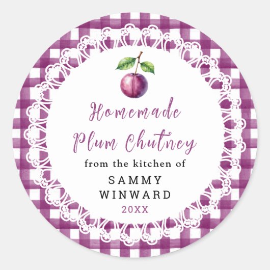 Étiquette de pot de Chutney de Prune maison (Devant)