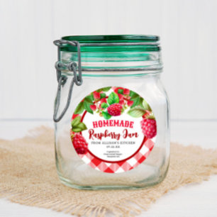 Étiquette de pot de confiture de framboise à carre