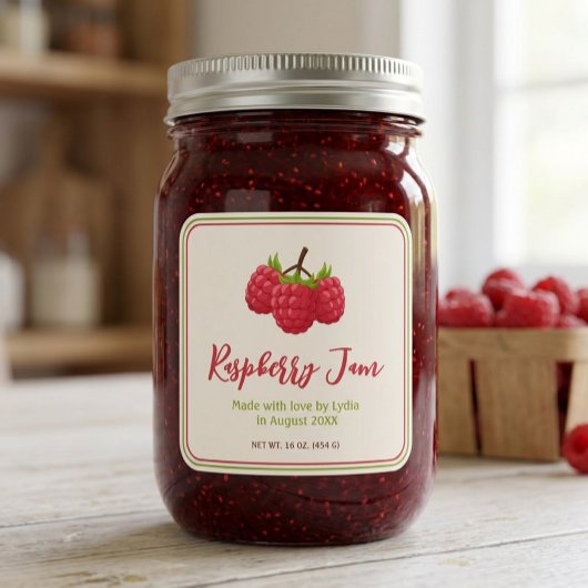 Étiquette de pot de confiture de framboise maison