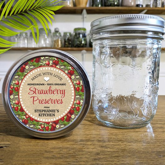 Étiquette de pot de conserve de fraises
