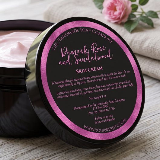 Étiquette de pot de cosmétiques noir et fuchsia av