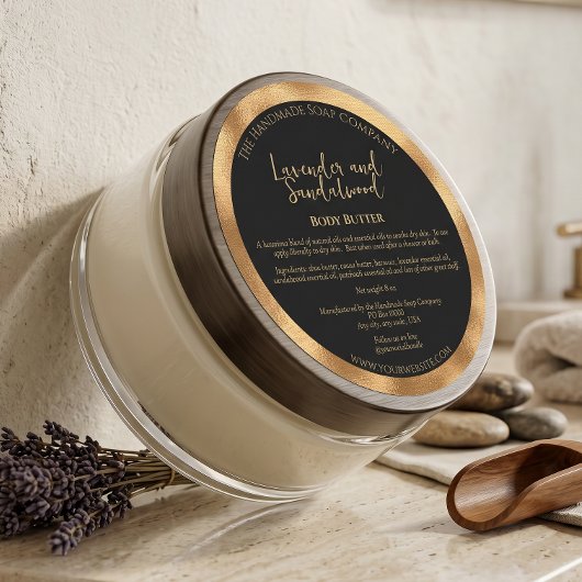 Étiquette de pot de cosmétiques Noir et Or avec in